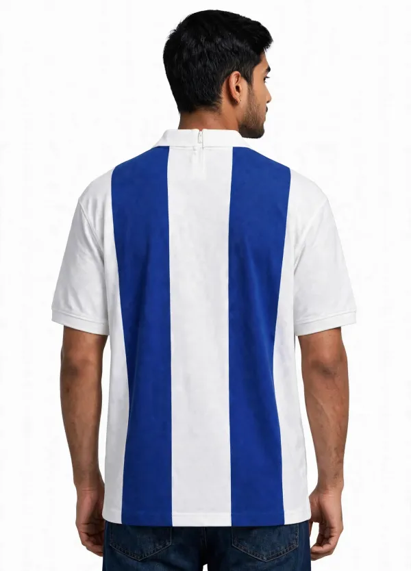 CHEST_&_WAIST_SPORTS_CLUB_-_Blue_White_Striped_Zip_Polo_T-Shirt_|_White_Sleeves_|_White_Collar_with_Zip_|_regular_Fit_|_Unisex