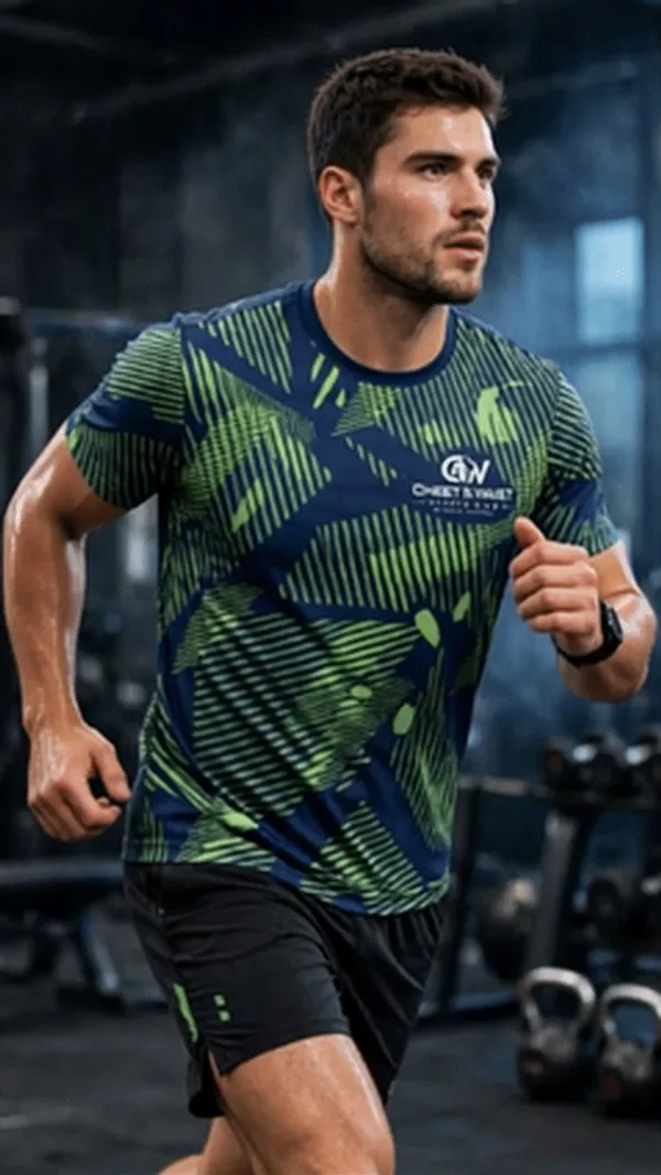 CHEST_&_WAIST_Sports_Club_-_Dotted_Motion_Tee_-_Navy/Lime_-_Left_Chest_Logo