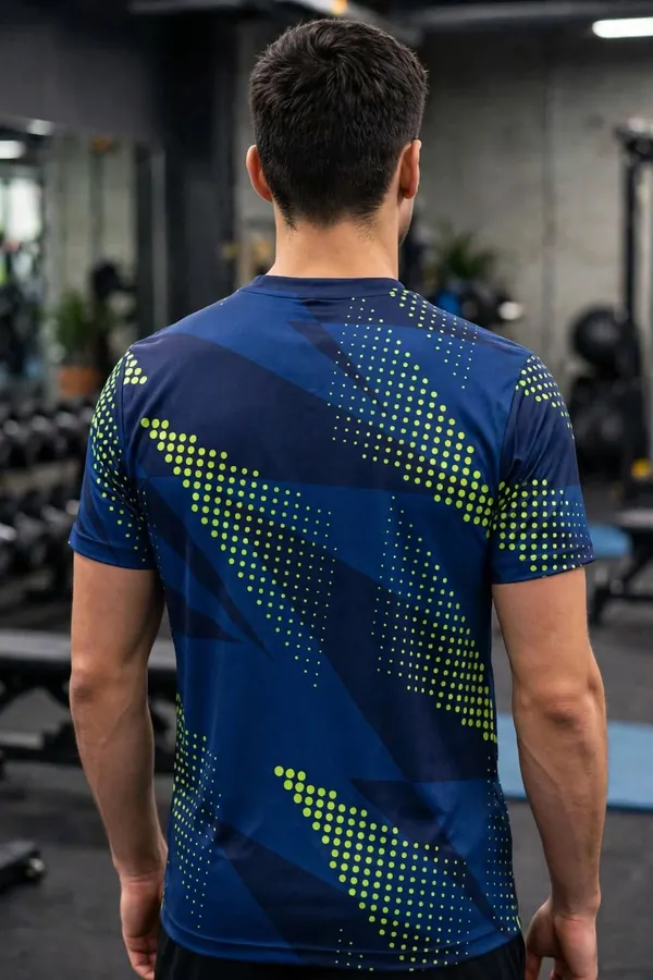 CHEST_&_WAIST_Sports_Club_-_Dotted_Motion_Tee_-_Navy/Lime_-_Left_Chest_Logo