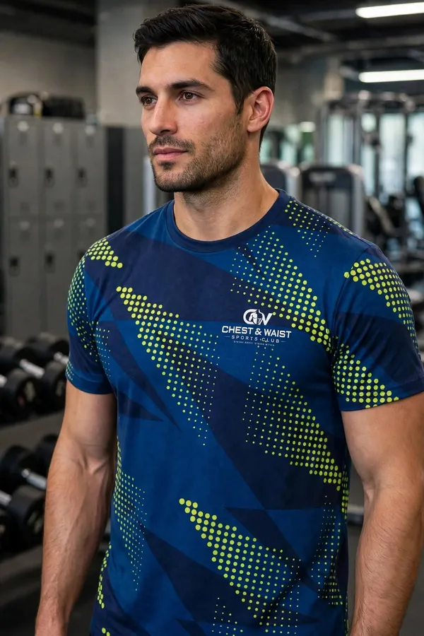 CHEST_&_WAIST_Sports_Club_-_Dotted_Motion_Tee_-_Navy/Lime_-_Left_Chest_Logo