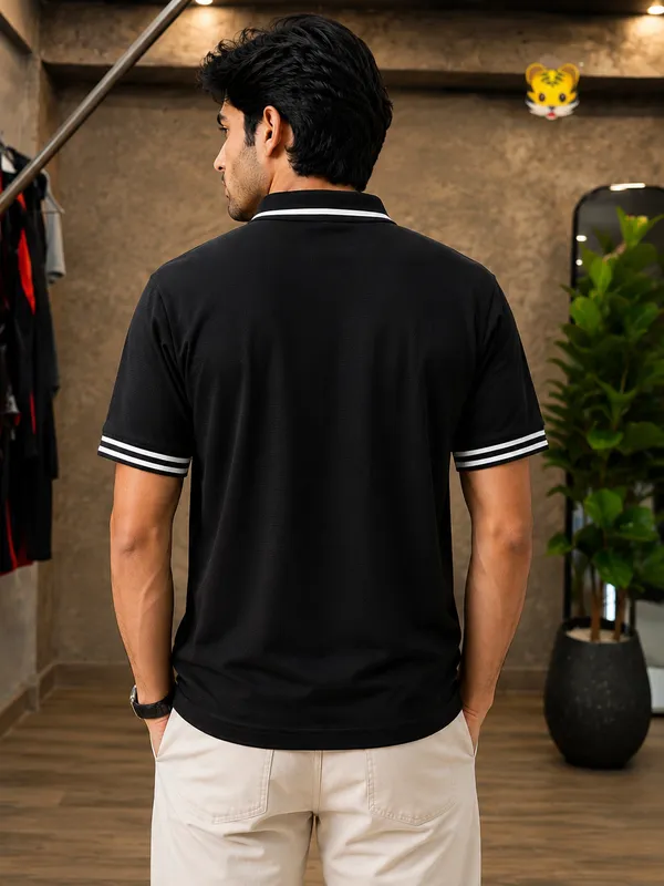 Premium_Men’s_Black_Sports_Polo_T-Shirt_|_Textured_Performance_Fabric_|_Contrast_Stripe_Collar_&_Sleeves_|_Chest_&_Waist_Sports_Club_|_Athletic_Casual_Wear