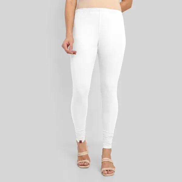 White_And_Orange_Cotton_Full_Length_Leggings_For_Women_|_Pack_Of_2