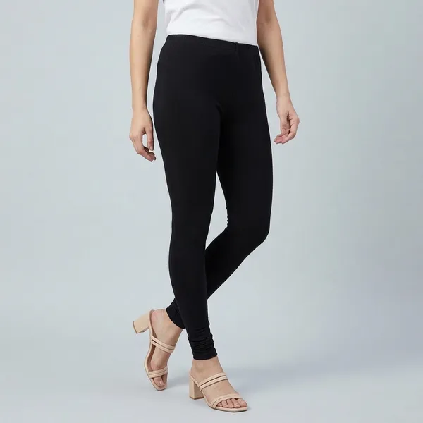 Black_And_Orange_Cotton_churidar_Leggings_For_Women_|_Pack_Of_2