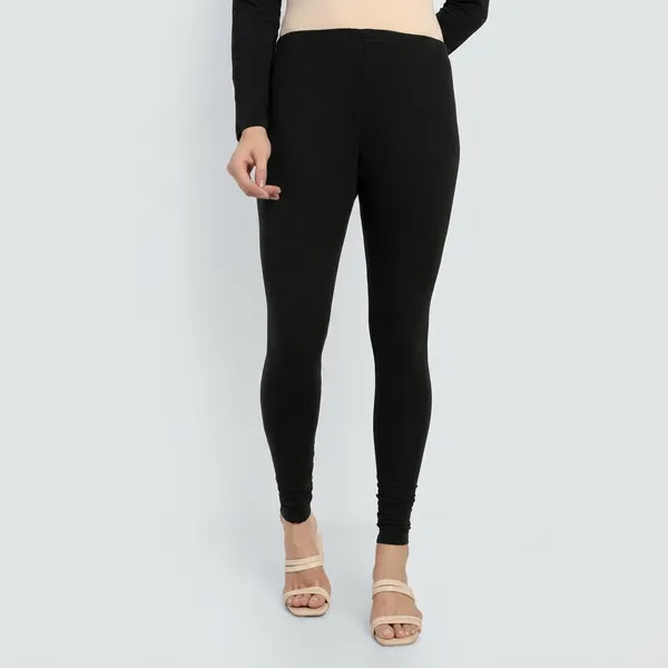 Black_And_Orange_Cotton_churidar_Leggings_For_Women_|_Pack_Of_2