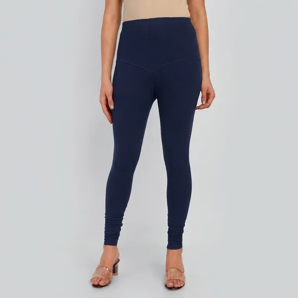 Navy_Blue_Cotton_High_Waist_Ruched_churidar_Leggings_For_Women