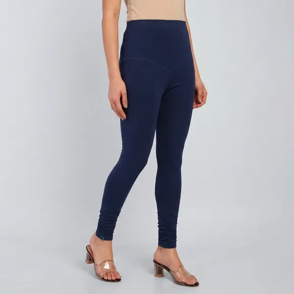 Navy_Blue_Cotton_High_Waist_Ruched_churidar_Leggings_For_Women
