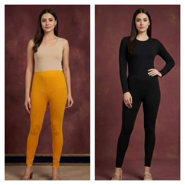 Black_And_Orange_Cotton_churidar_Leggings_For_Women_|_Pack_Of_2