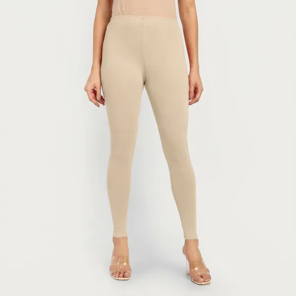 Beige_Cotton_High_Waist_Ankle_Length_Leggings_For_Women