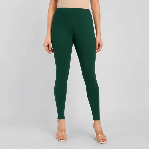 Dark_Green_Cotton_High_Waist_Ankle_Length_Leggings_For_Women