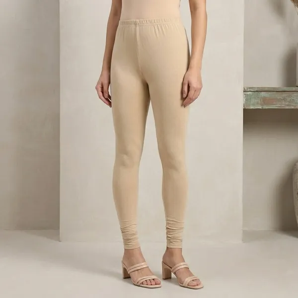White_And_Orange_Cotton_Full_Length_Leggings_For_Women_|_Pack_Of_2