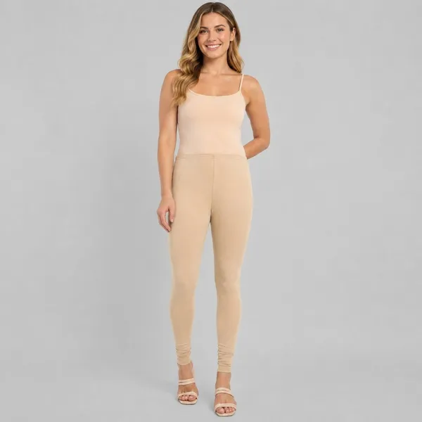 White_And_Orange_Cotton_Full_Length_Leggings_For_Women_|_Pack_Of_2