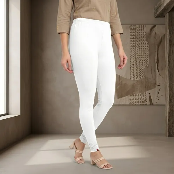 White_And_Orange_Cotton_Full_Length_Leggings_For_Women_|_Pack_Of_2
