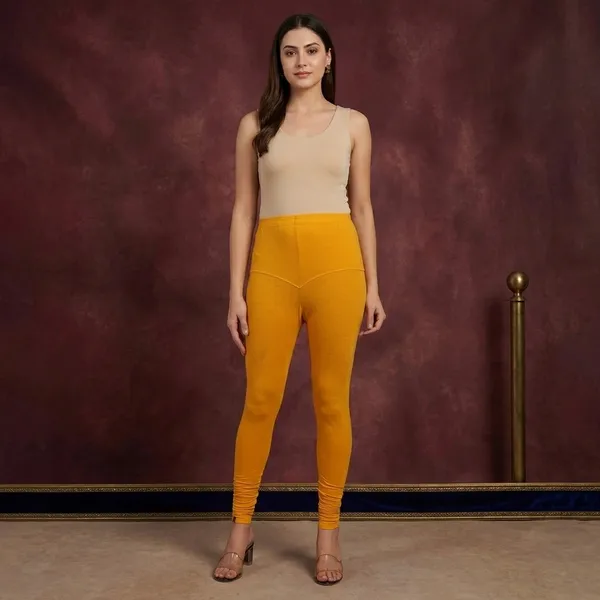 Black_And_Orange_Cotton_churidar_Leggings_For_Women_|_Pack_Of_2