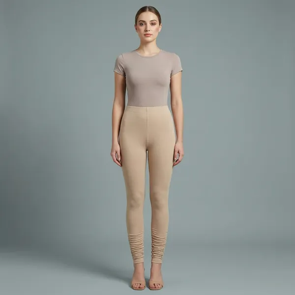 Beige_Cotton_High_Waist_Ruched_churidar_Leggings_For_Women
