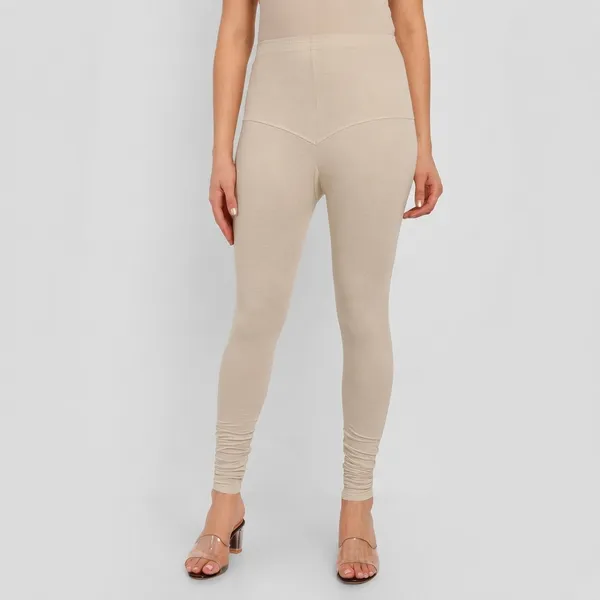 Beige_Cotton_High_Waist_Ruched_churidar_Leggings_For_Women