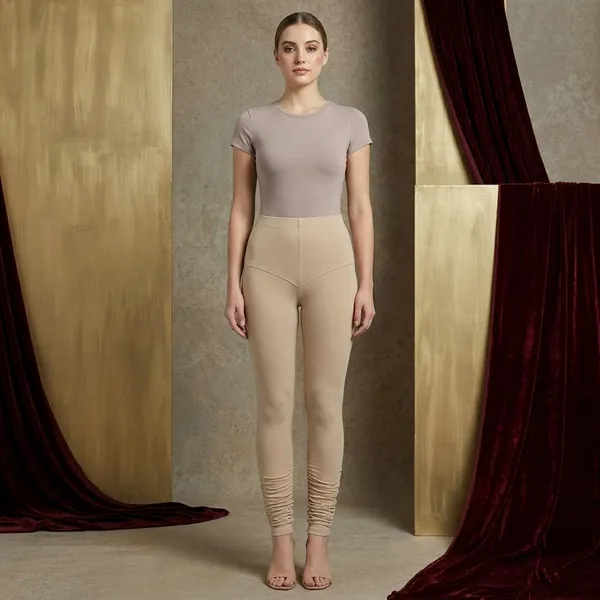 Beige_Cotton_High_Waist_Ruched_churidar_Leggings_For_Women