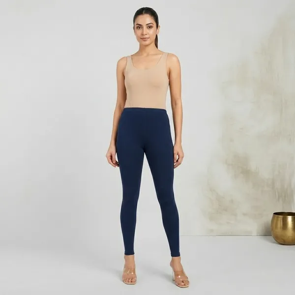 Navy_Blue_And_White_Cotton_Ankle_Length_Leggings_For_Women_|_Pack_Of_2