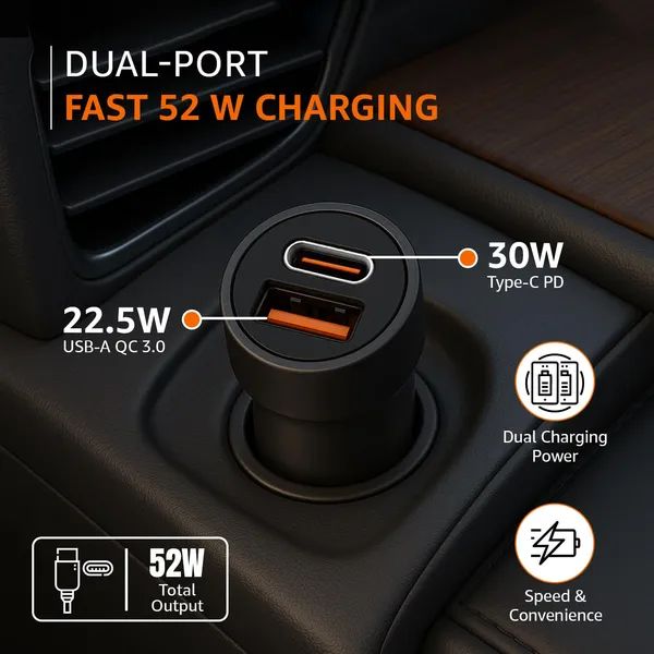 Caliber_Sonic_65W_Dual_Port_Usb-A_Usb-C_Pd_Fast_Charging_Car_Charger_Black
