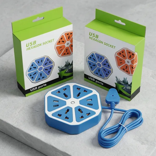 Hexagon_Extension_Board_4_Power_Outlets_And_4_Usb_Ports