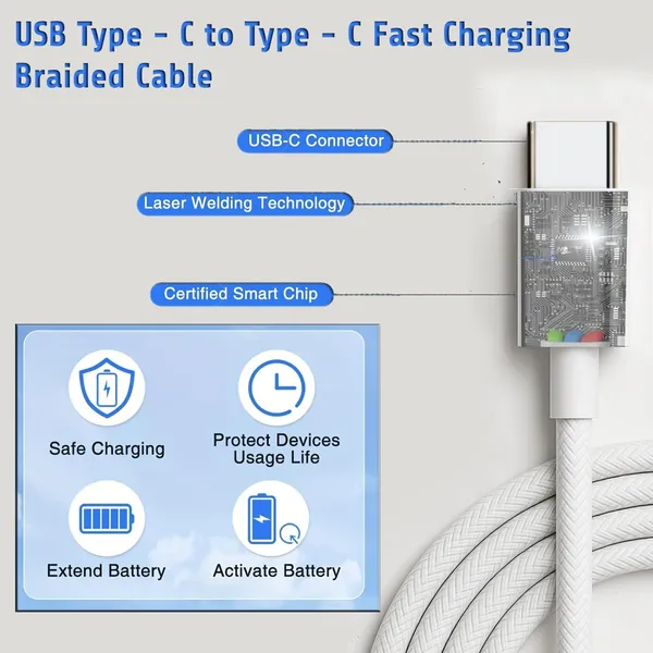 Caliber_Sonic_25W_Braided_Usb-C_To_Usb-C_Cable_Iphone_15/16/17_1.2M_White