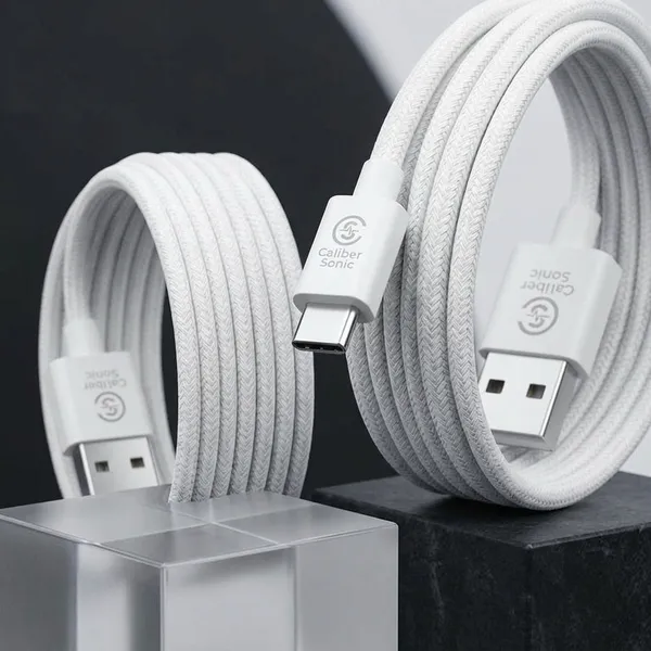 Caliber_Sonic_Usb-A_To_Usb-C_Braided_Charging_Cable_White_-_Pack_of_2