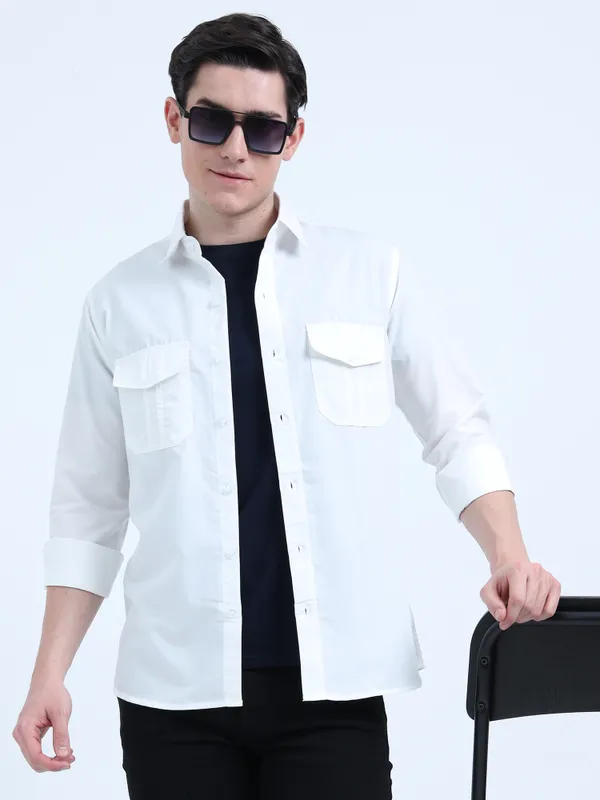 Men'S_Arctic_White_Dual_Pocket_Shirt