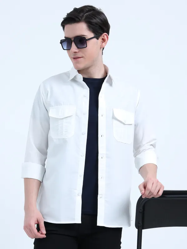 Men'S_Arctic_White_Dual_Pocket_Shirt