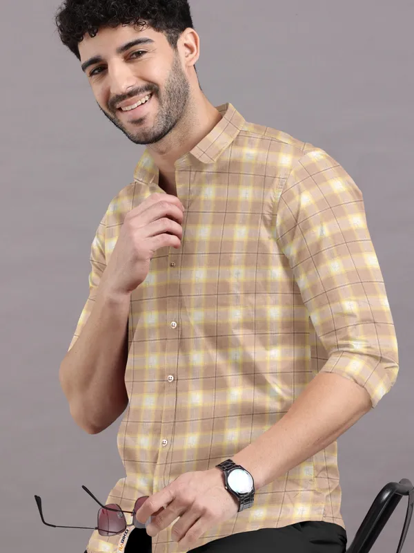 Men'S_Beige_&_Yellow_Casual_Cotton_Shirt