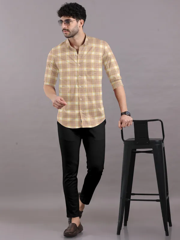 Men'S_Beige_&_Yellow_Casual_Cotton_Shirt