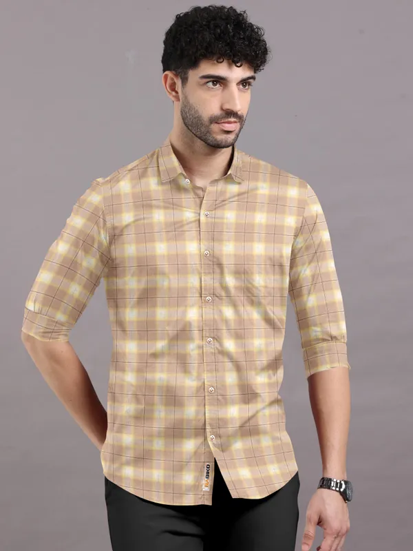 Men'S_Beige_&_Yellow_Casual_Cotton_Shirt