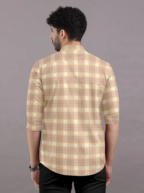 Men'S_Beige_&_Yellow_Casual_Cotton_Shirt