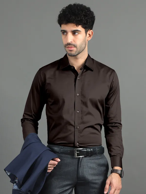 Men'S_Espresso_Brown_Solid_Premium_Satin_Shirt