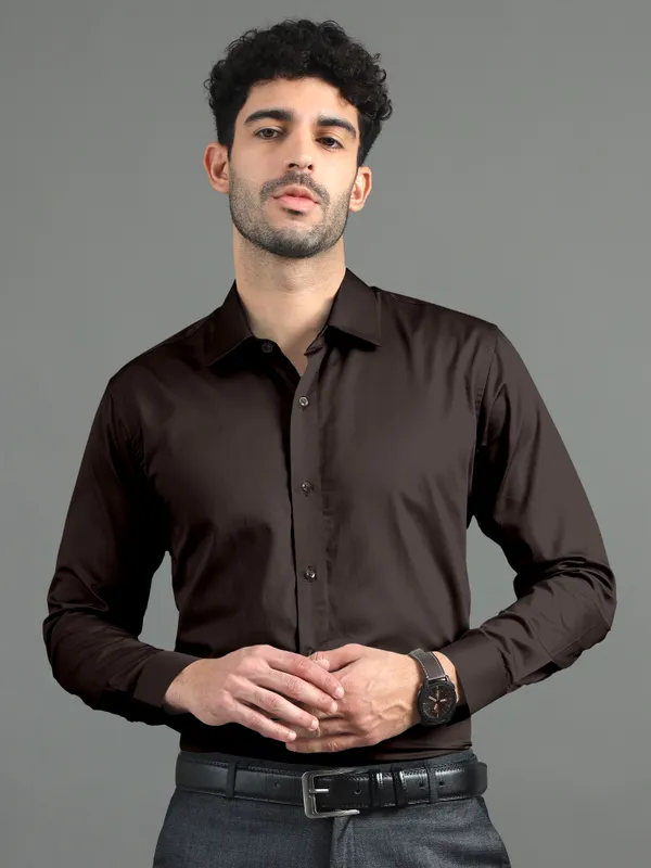 Men'S_Espresso_Brown_Solid_Premium_Satin_Shirt