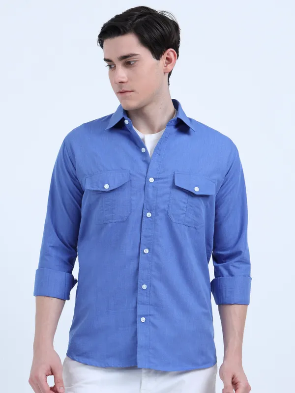 Men'S_Royal_Blue_Dual_Pocket_Cotton_Shirt