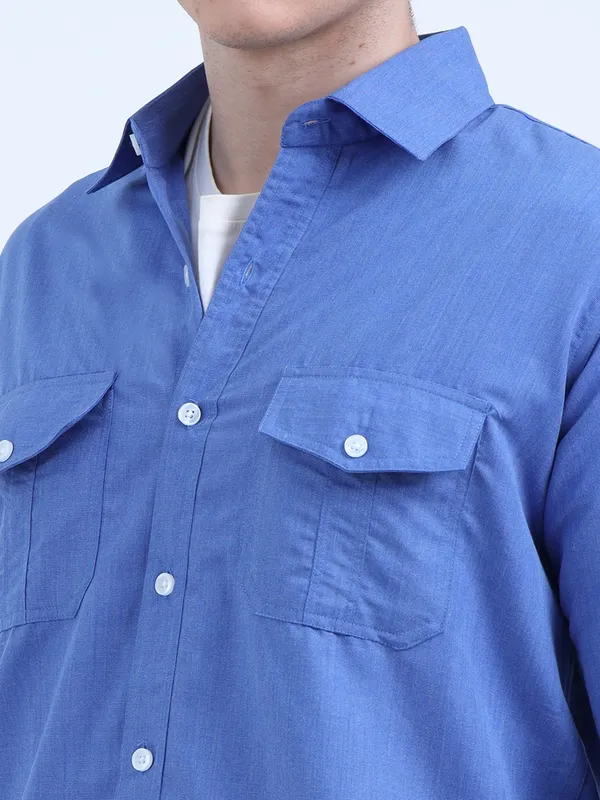 Men'S_Royal_Blue_Dual_Pocket_Cotton_Shirt