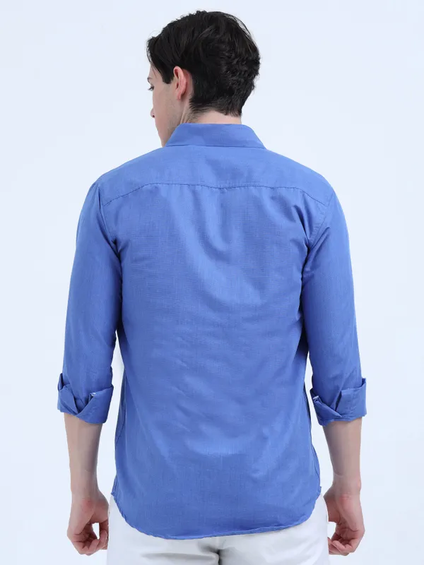 Men'S_Royal_Blue_Dual_Pocket_Cotton_Shirt