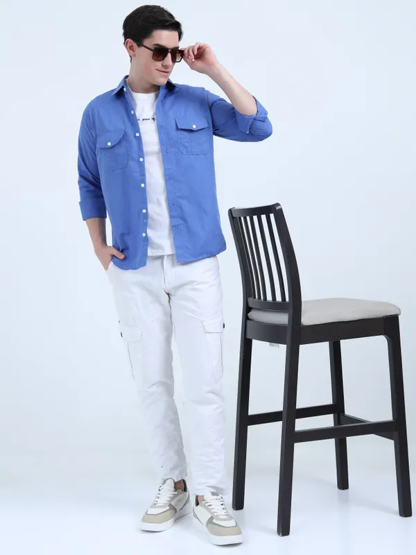 Men'S_Royal_Blue_Dual_Pocket_Cotton_Shirt