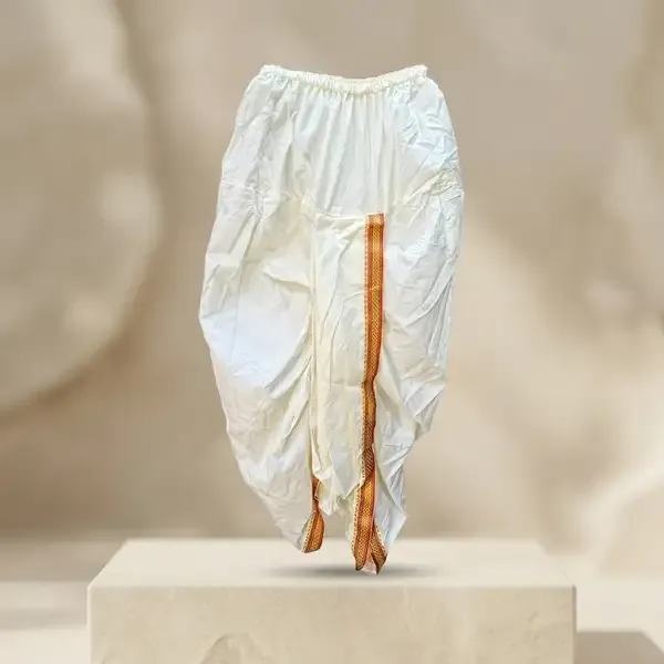 White_&_Cream_Teri_Cotton_Pleated_Dhoti_Pant_For_Men