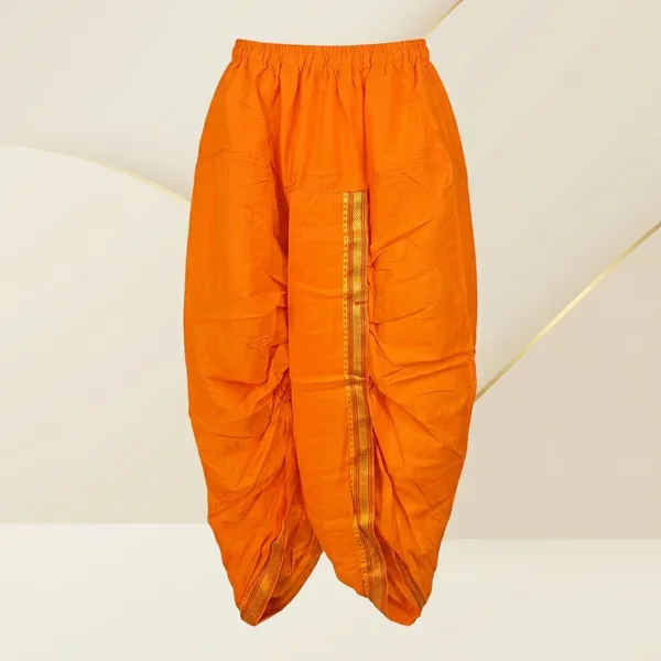 Orange_Teri_Cotton_Elasticated_Waist_Dhoti_Pant_For_Men