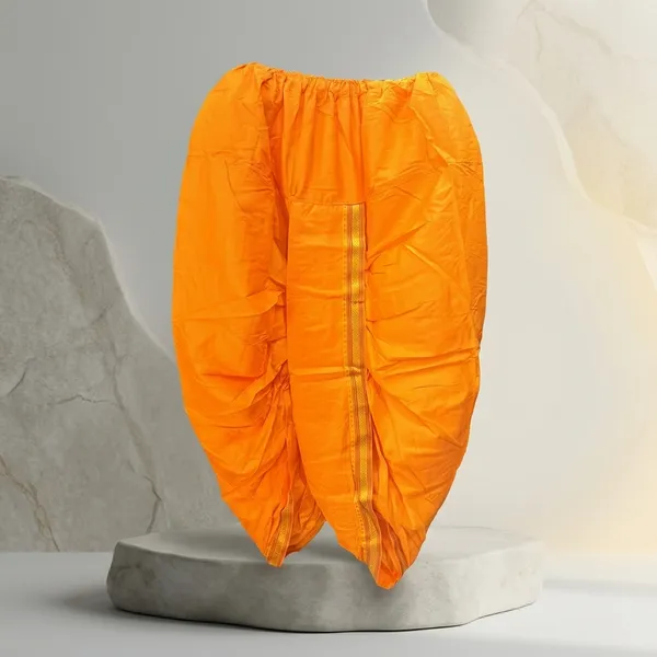 Orange_Teri_Cotton_Elasticated_Waist_Dhoti_Pant_For_Men