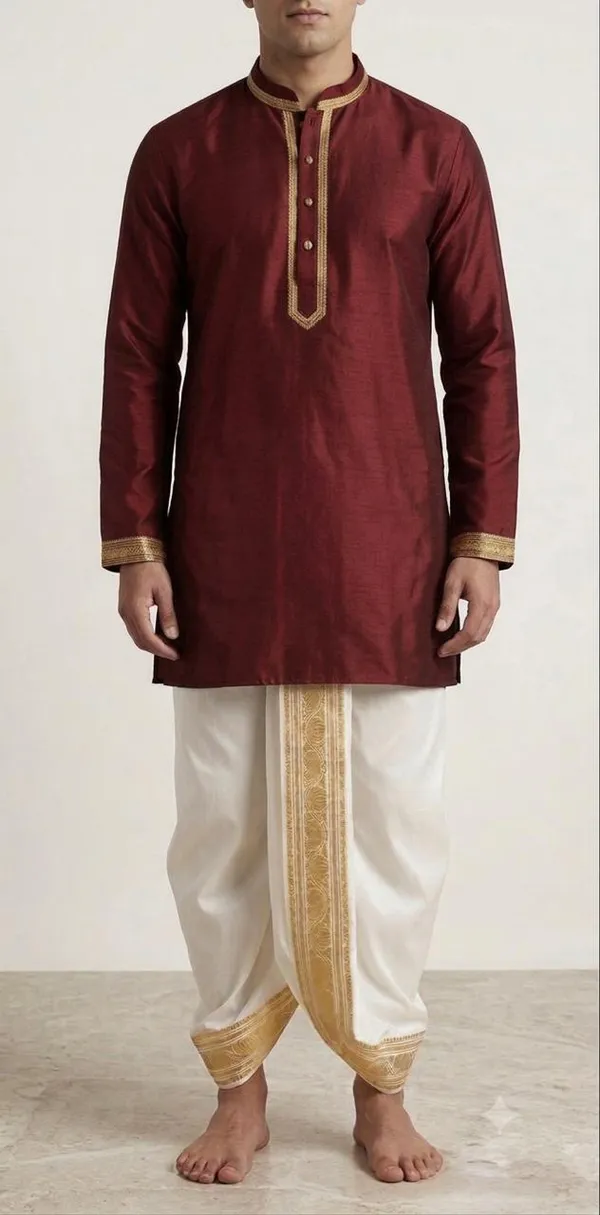 White_&_Cream_Teri_Cotton_Pleated_Dhoti_Pant_For_Men