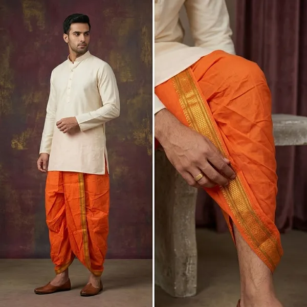 Dark_Orange_Teri_Cotton_Pleated_Dhoti_Pant_For_Men
