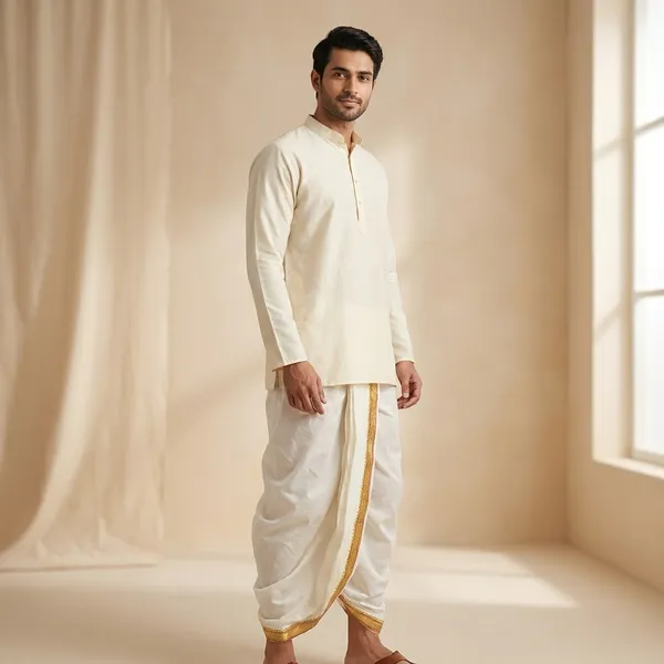 White_Teri_Cotton_Golden_Border_Dhoti_Pant_For_Men