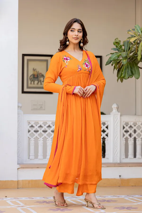 Orange_Cotton_Anarkali_Kurta_Set_For_Women