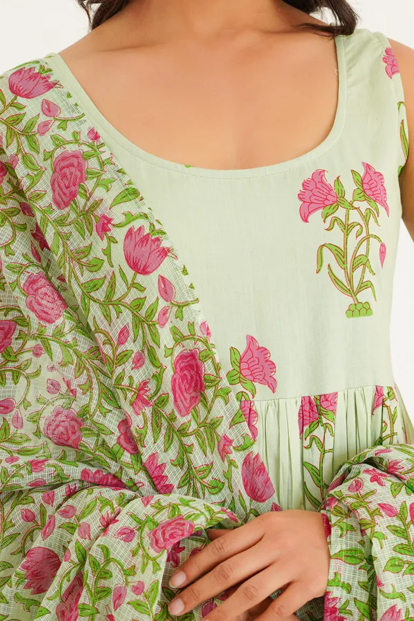 Green_Cotton_Floral_Printed_Anarkali_Kurta_Set_For_Women