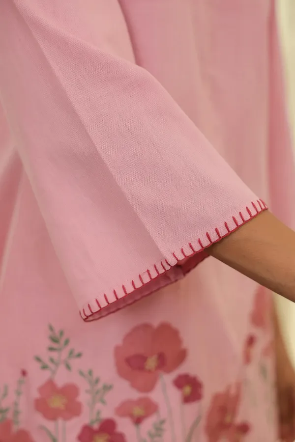 Pink_Cotton_Floral_Print_Kurta_Pant_Set_For_Women