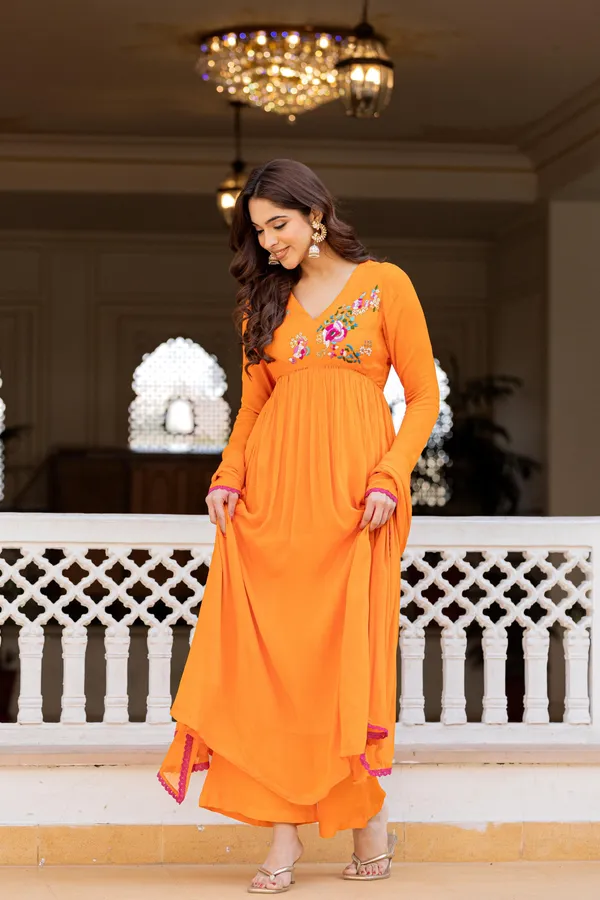 Orange_Cotton_Anarkali_Kurta_Set_For_Women