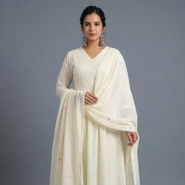 White_Cotton_Anarkali_Kurta_Set_For_Women