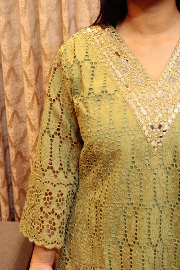 Lime_Green_Cotton_Chikankari_Embroidered_Kurta_Set_For_Women