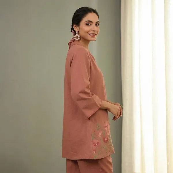 Dusty_Rose_Cotton_Embroidered_Kurta_Pant_Set_For_Women